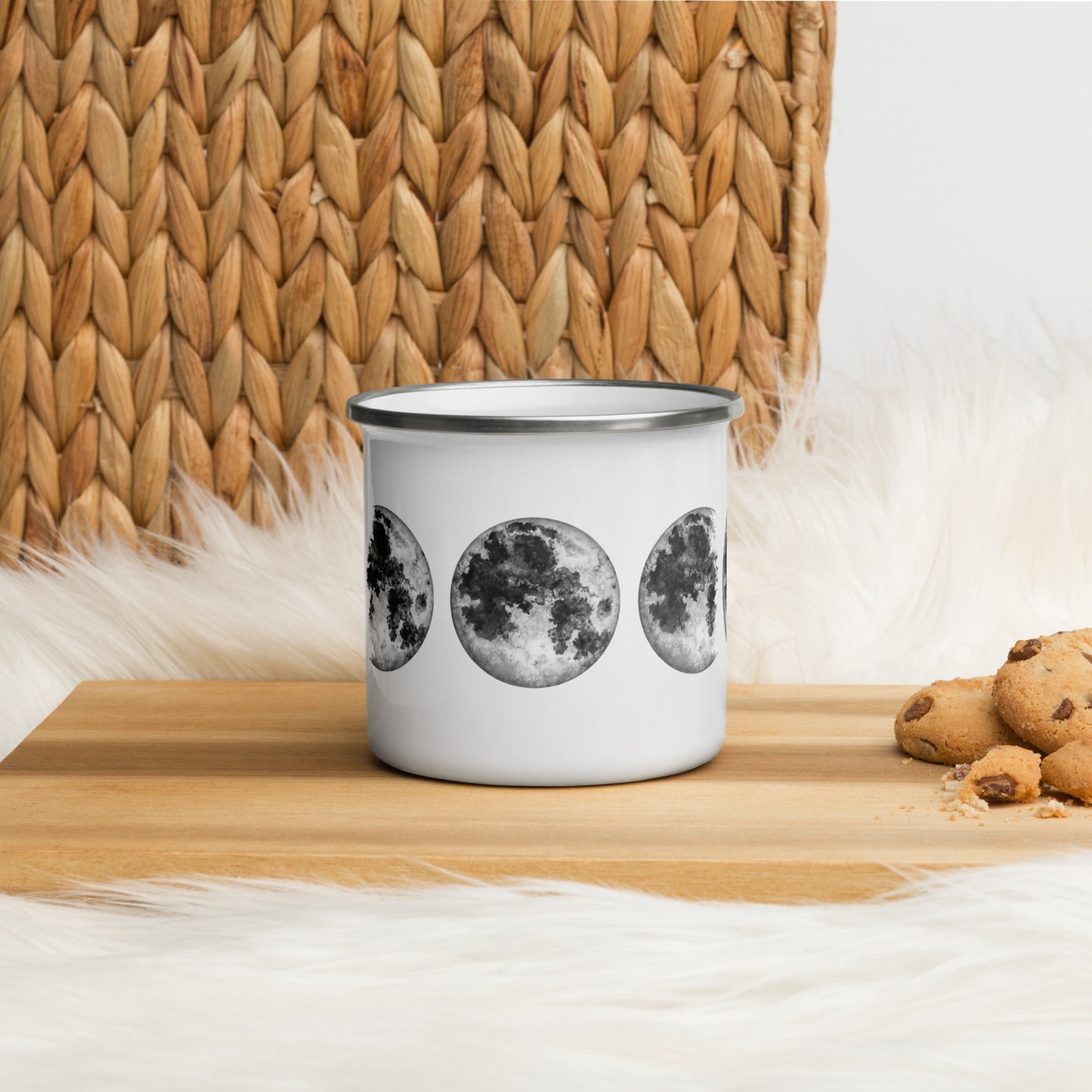 Moon Phases Gray Enamel Mug