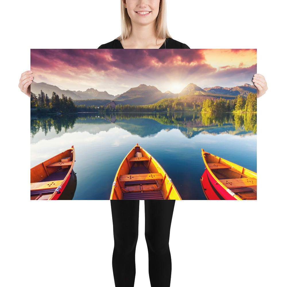 Mountains Lake Canoe Poster - Multiple Sizes wall art posters home decor office decor art gifts