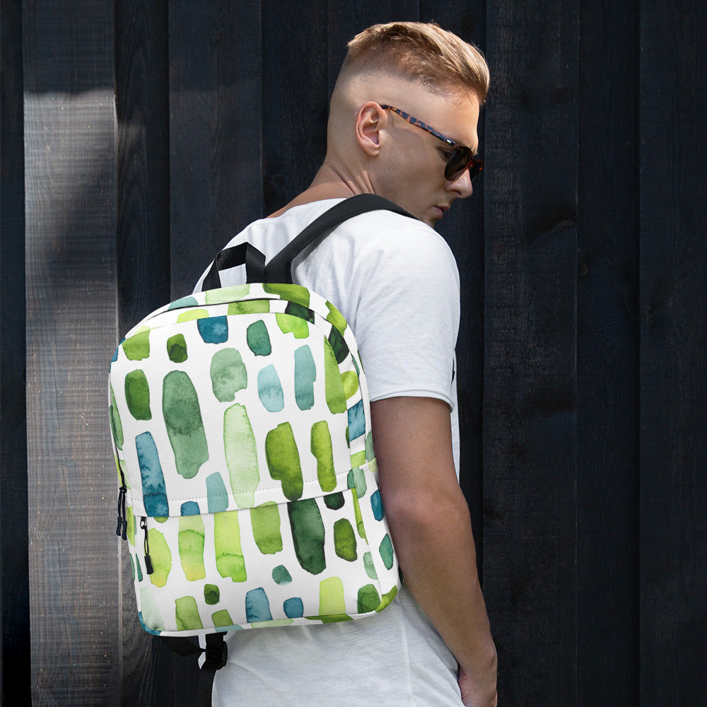 Watercolor Green Abstract Rectangles Backpack