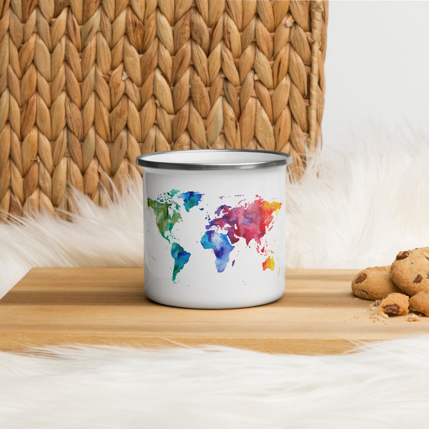 Watercolor World Enamel Mug