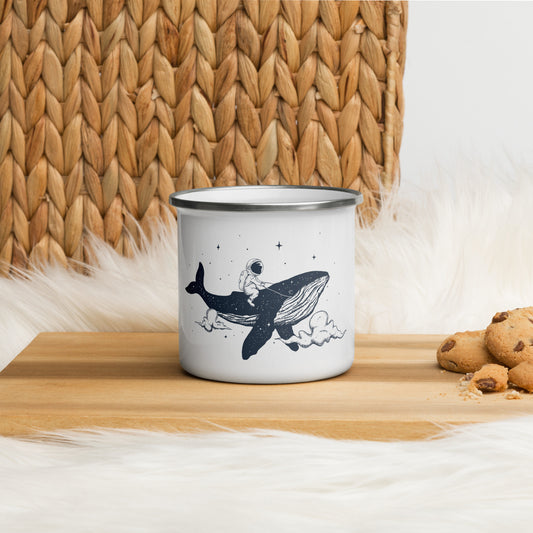 Astronaut Riding Galaxy Whale Enamel Mug