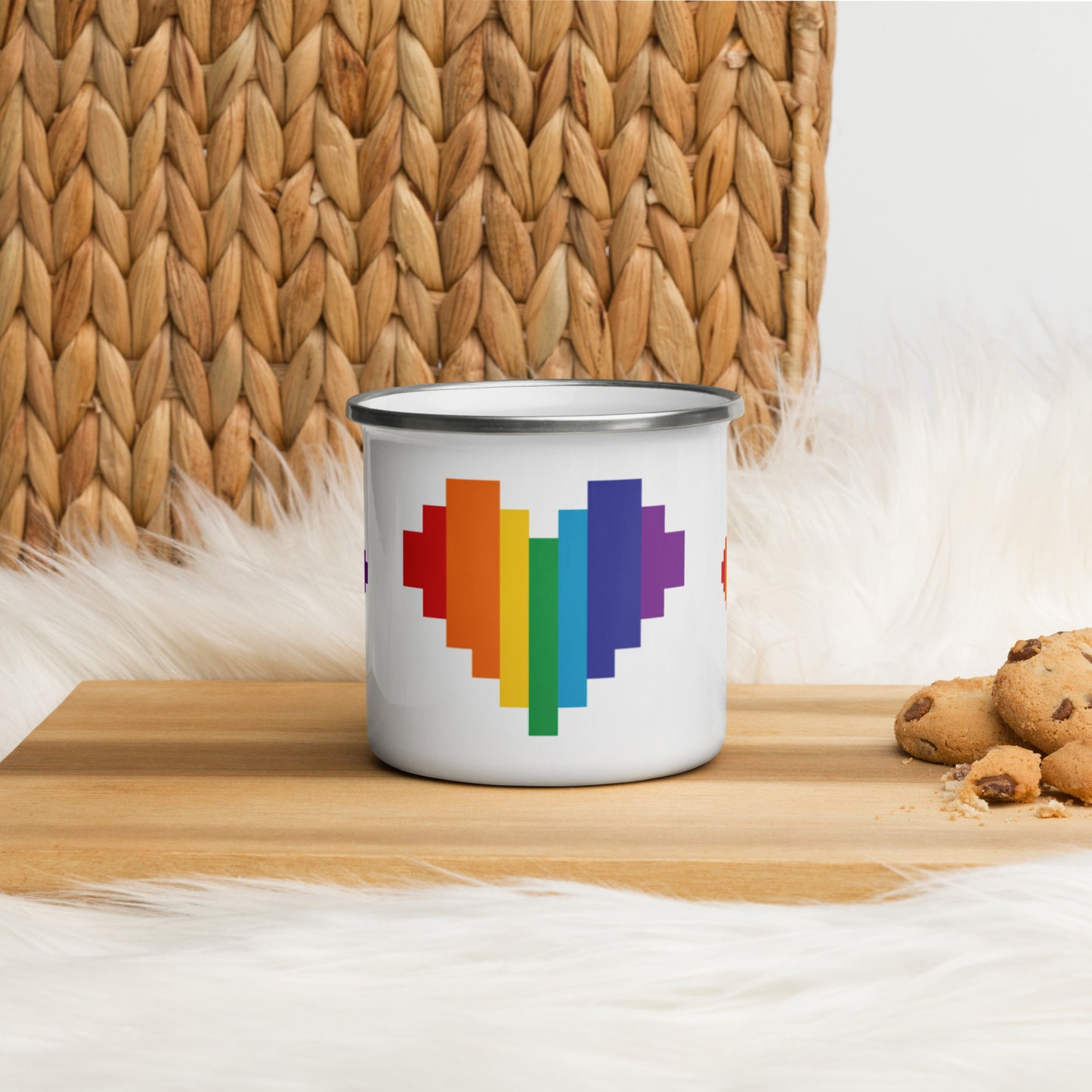 Rainbow Pixel Hearts Enamel Mug