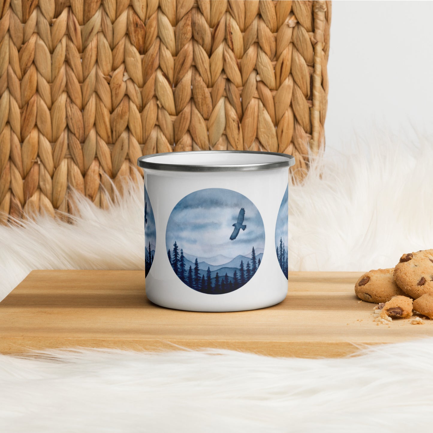 PNW Hawk Scene Enamel Mug