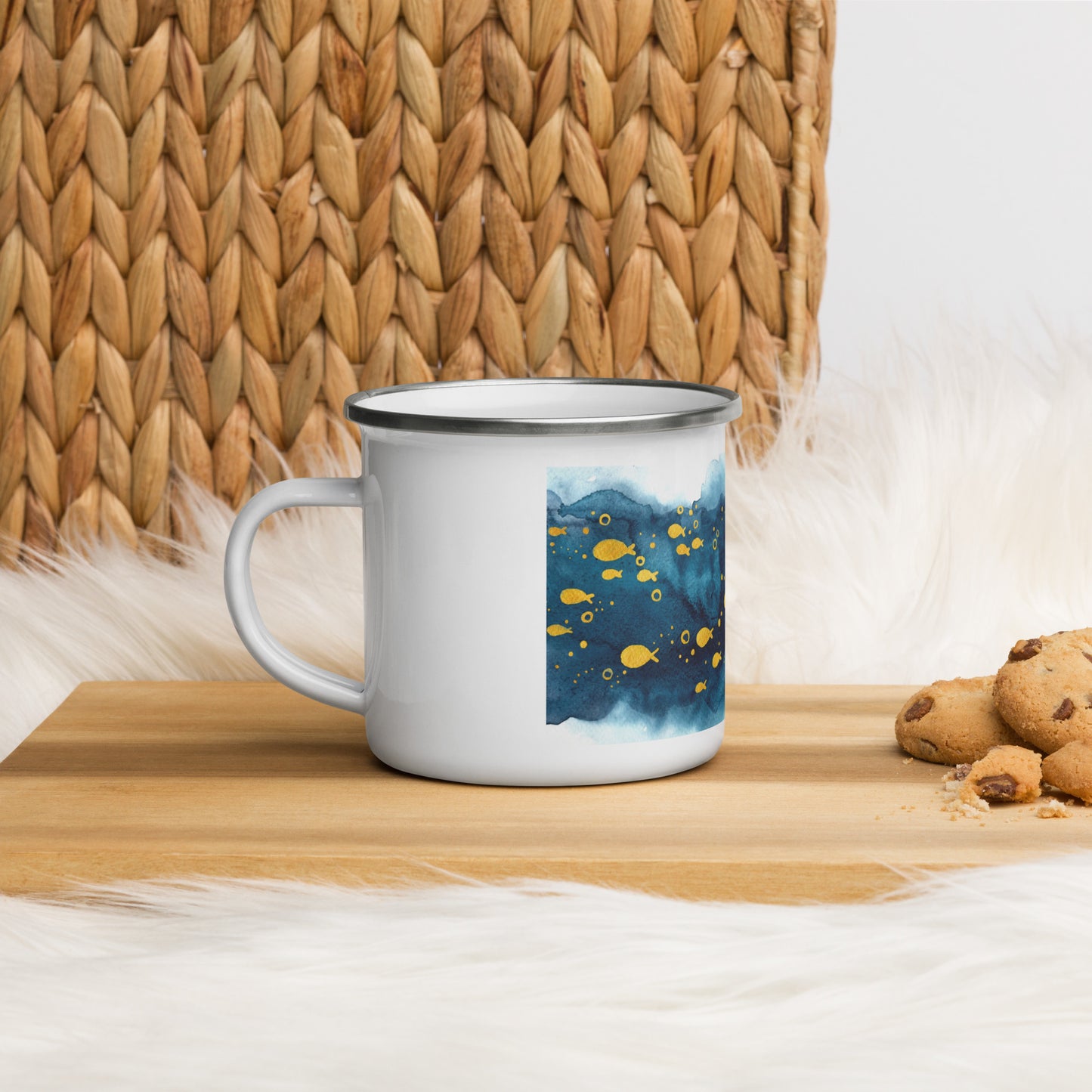 Watercolor School of Fish Enamel Mug