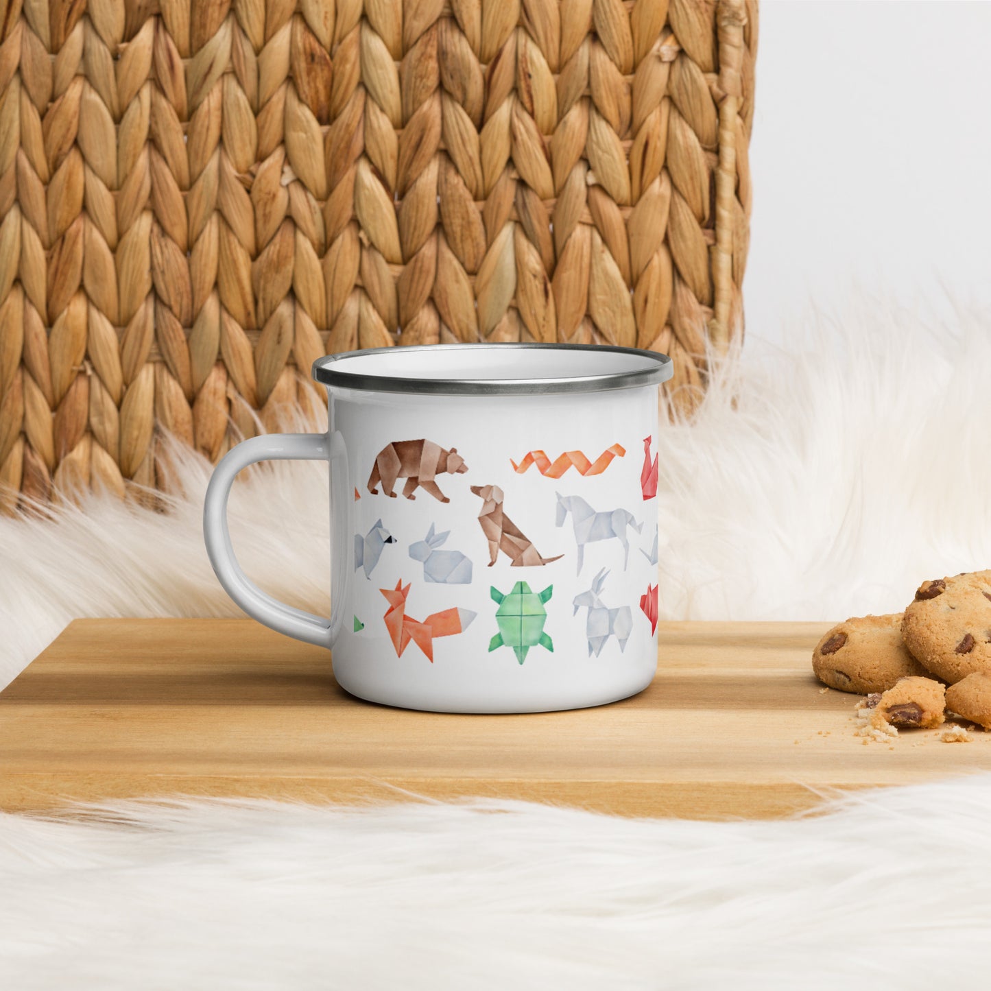 Watercolor Origami Animals Enamel Mug