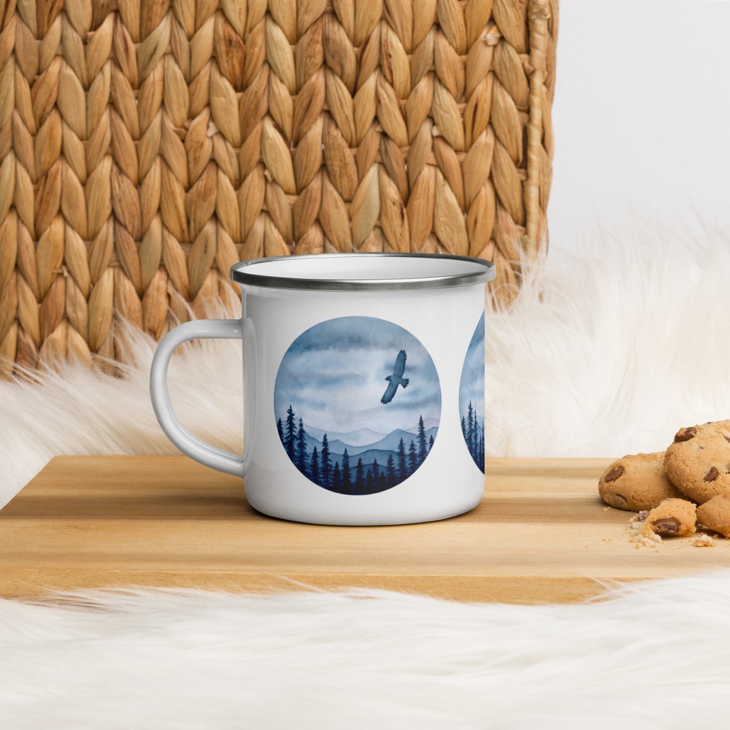 PNW Hawk Scene Enamel Mug