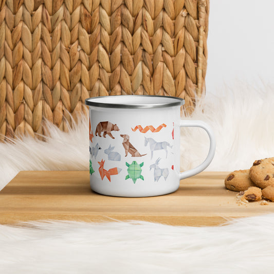 Watercolor Origami Animals Enamel Mug