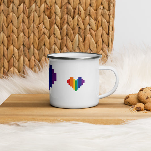 Rainbow Pixel Hearts Enamel Mug