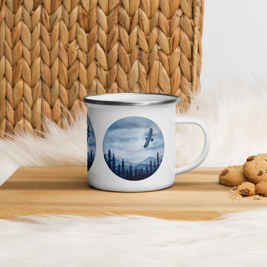 PNW Hawk Scene Enamel Mug