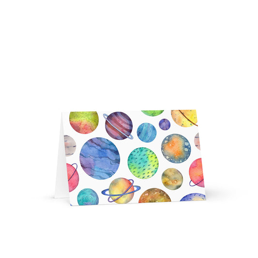 Watercolor Planets Greeting card - 4in x 6in - card with envelope - stationery - cute cards - quality cards - gift