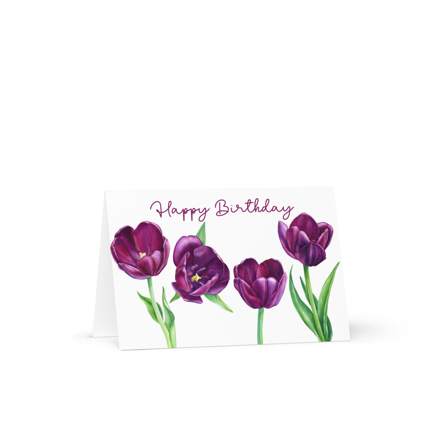 Purple Flowers Happy Birthday Greeting card - 4in x 6in - card with envelope - stationery - cute cards - quality cards - gift