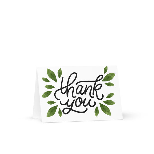 Green Floral Thank You Greeting card - 4in x 6in - card with envelope - stationery - cute cards - quality cards - gift