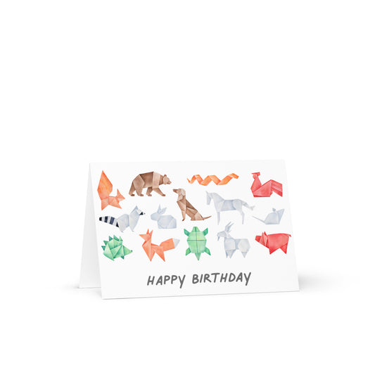 Origami Animals Birthday Greeting card - 4in x 6in - card with envelope - stationery - cute cards - quality cards - gift