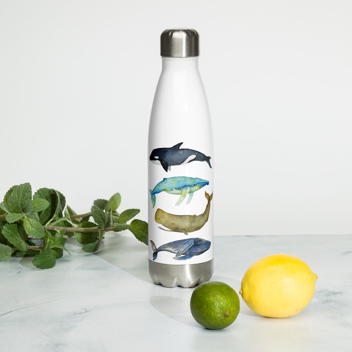 Watercolor Whales Stainless Steel Water Bottle