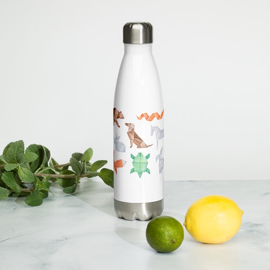 Watercolor Origami Animals Stainless Steel Water Bottle