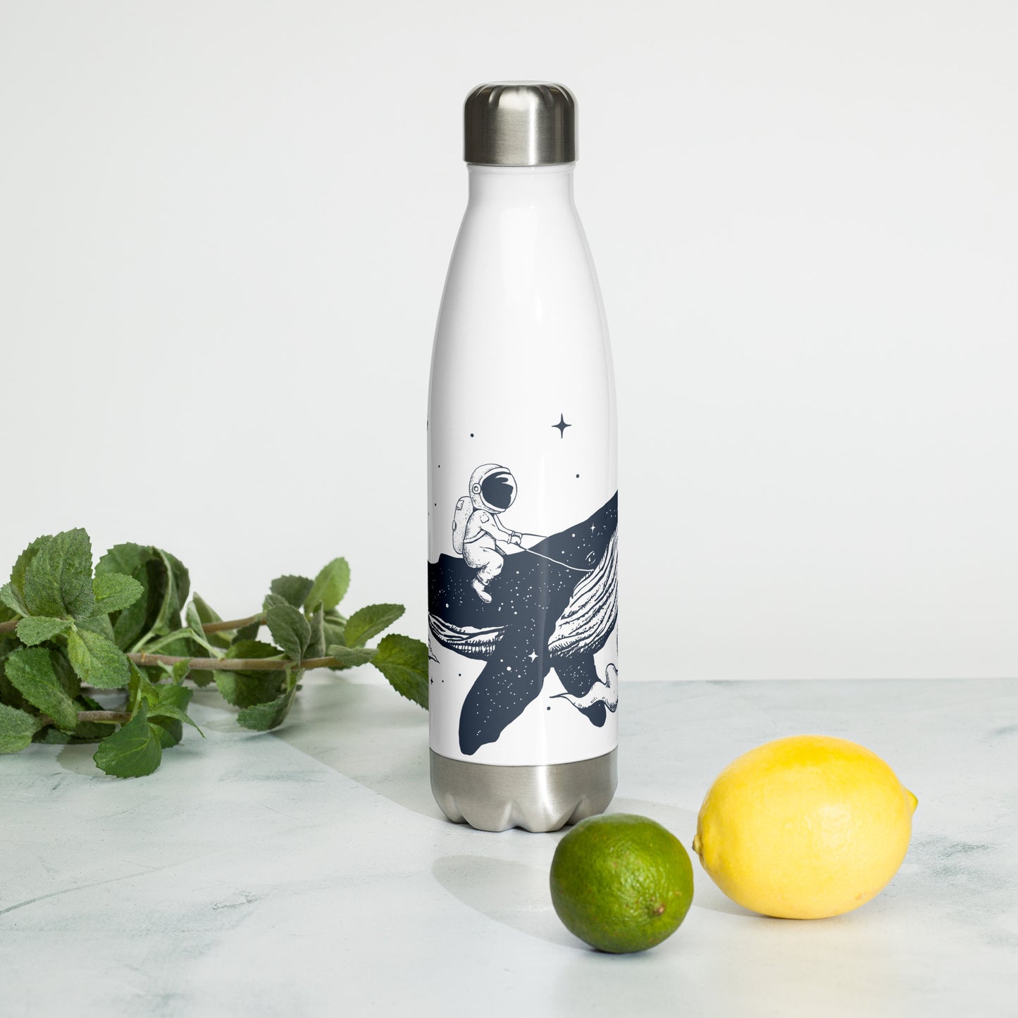 Astronaut Riding Galaxy Whale Stainless Steel Water Bottle