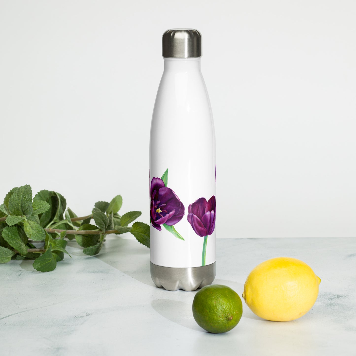 Purple Flowers Stainless Steel Water Bottle