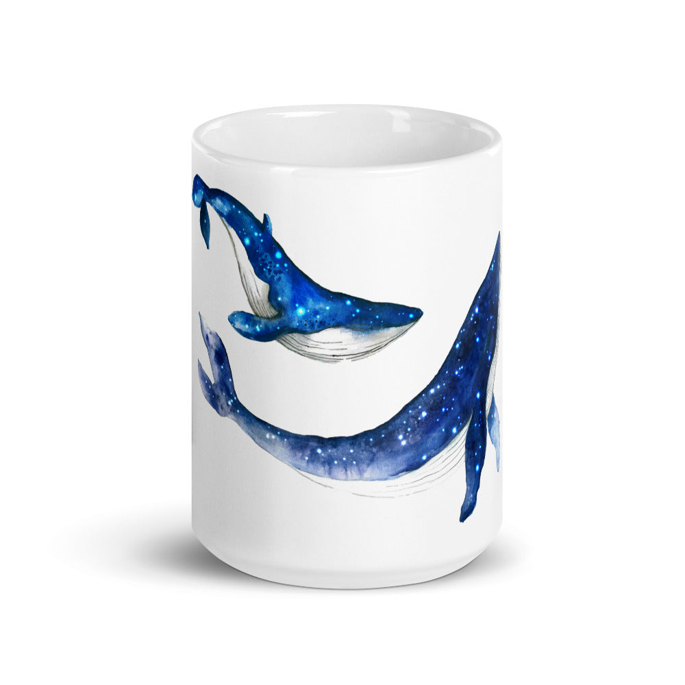 Galaxy Whale White glossy mug 15oz