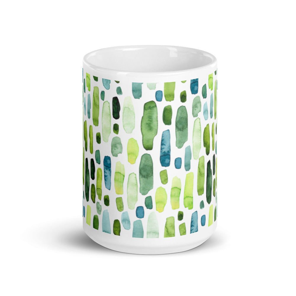 Green Rectangles Abstract Pattern White glossy mug 15oz