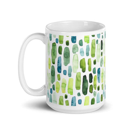 Green Rectangles Abstract Pattern White glossy mug 15oz