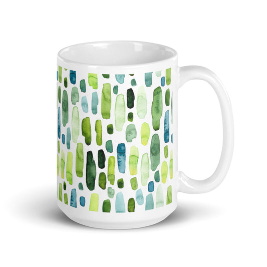 Green Rectangles Abstract Pattern White glossy mug 15oz